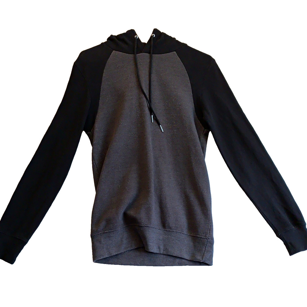 Zara Man Mens Raglan Hoodie Charcoal Black Colorblock Athleisure Streetwear Sz M